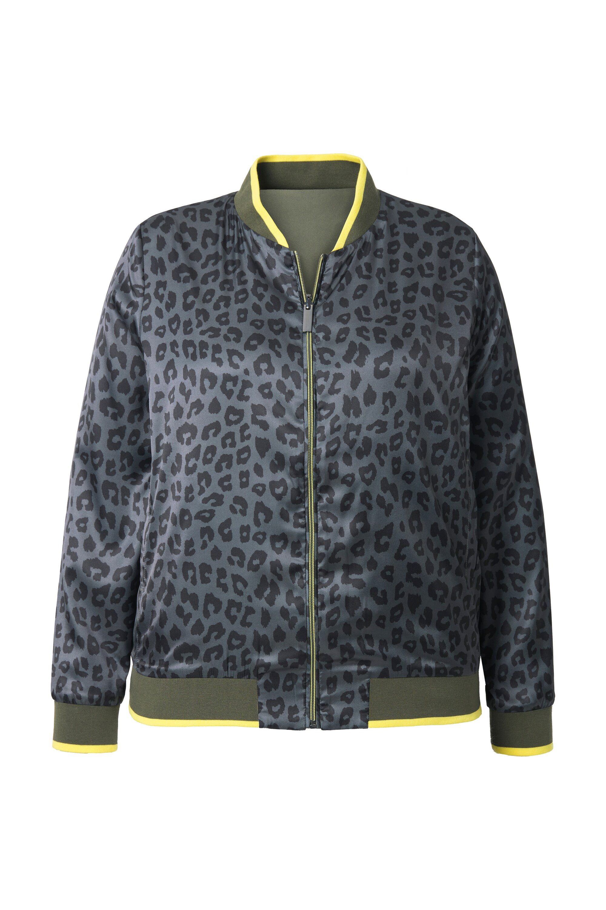 Ulla Popken Kurzjacke Wendeblouson uni/Leomuster Collegekragen Langarm günstig online kaufen