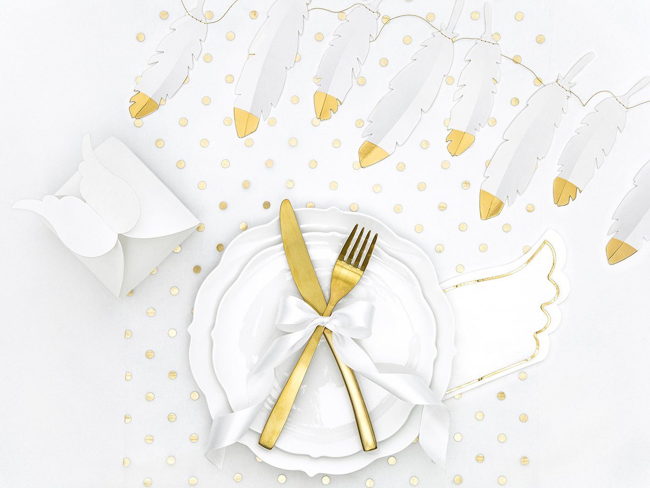 partydeco Papierserviette, Servietten Flügel 16x10cm 20 Stück weiß gold
