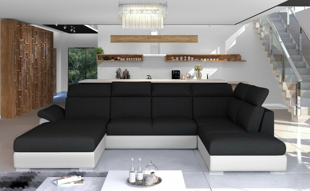 JVmoebel Ecksofa Ecksofa Textil Sofa Schwarz/Weiß Couch Made Europe Modern, Design U-Form Polster in Stoff Couch