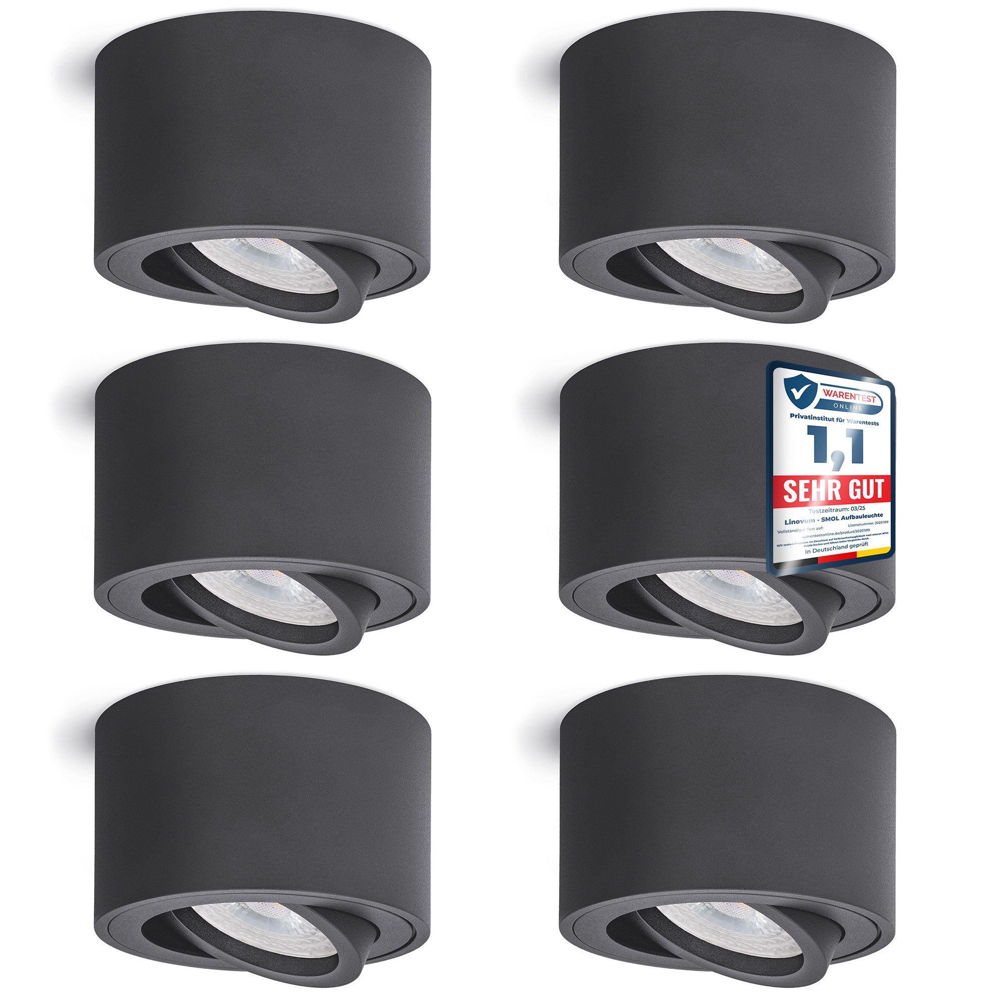 linovum LED Aufbaustrahler Aufbauleuchte SMOL schwenkbar in anthrazit matt & rund mit LED 4W, Neutralweiß