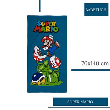 MTOnlinehandel Badetuch Super Mario 70x140 cm, 100 % Baumwolle, Nintendo Mario, Baumwolle (1-St), offiziell lizenziertes Nintendo Bade- / Strandtuch für Kinder