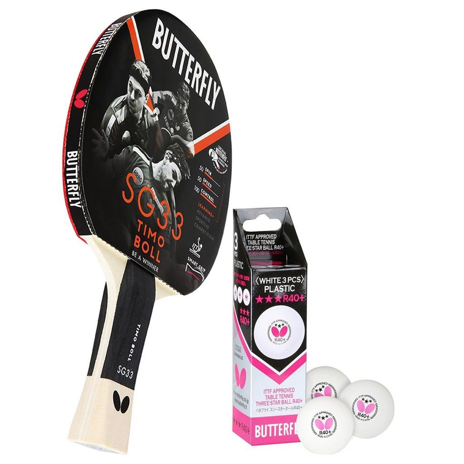 Butterfly Tischtennisschläger 1x Timo Boll SG33 + М'ячі, Tischtennis Ракетки Set Tischtennisset Table Tennis Bat Racket
