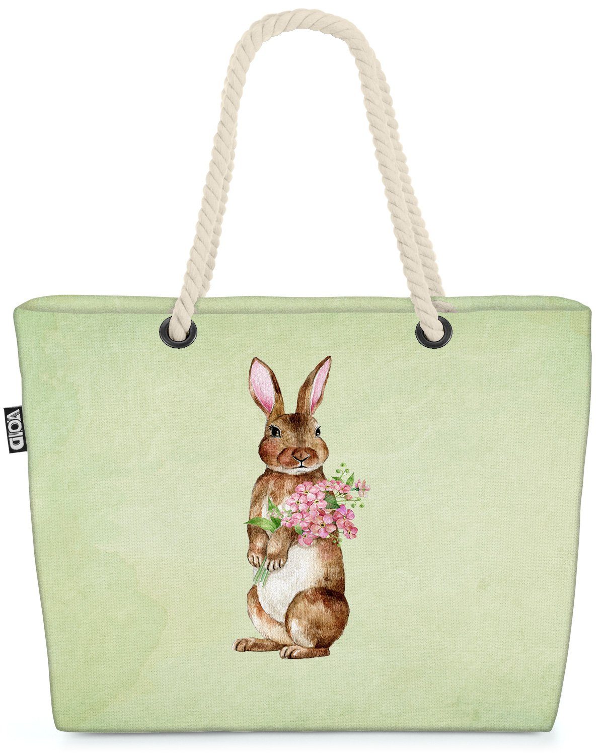 VOID Strandtasche (1-tlg), Hase Osterhase Blumenstrauss Tasche Einkaufstasche Ostern Beach Bag