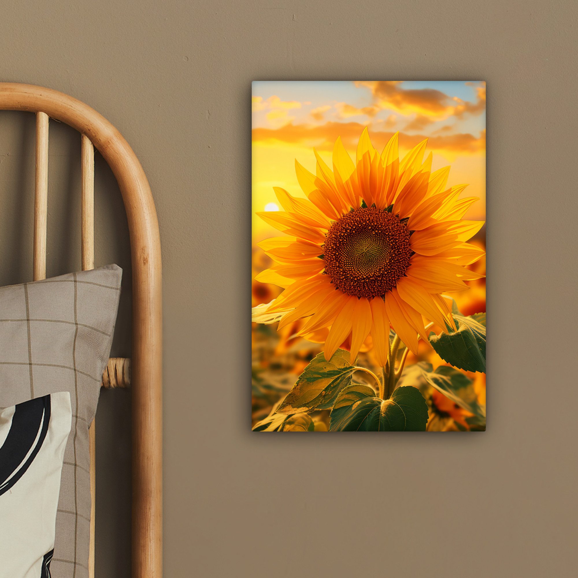 OneMillionCanvasses® Leinwandbild Sonnenblume - Blumen - Gelb - Blumenfeld mit Sonnenblumen, Fotodruck (1 St), Leinwand Canvas Wandbild, Wanddekoration 20x30 cm – Bild 4 von 5