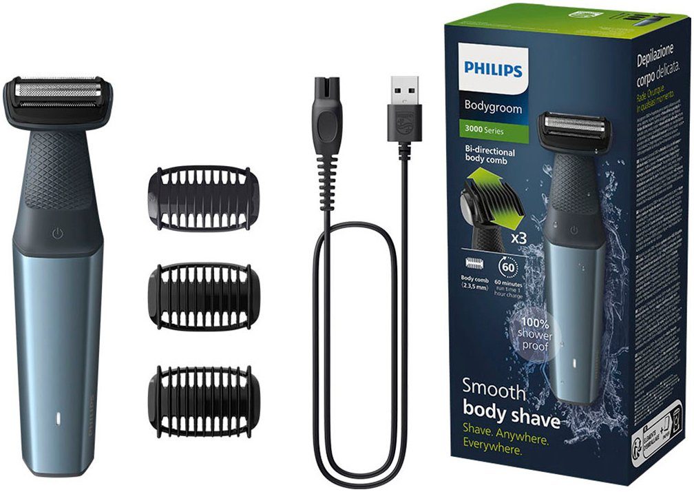 PHILIPS Elektrokörperrasierer Series 3000 BG3027/05 Aufsätze: 3, mit 3 Trimmaufsätzen, vollständig wasserdicht mehr
