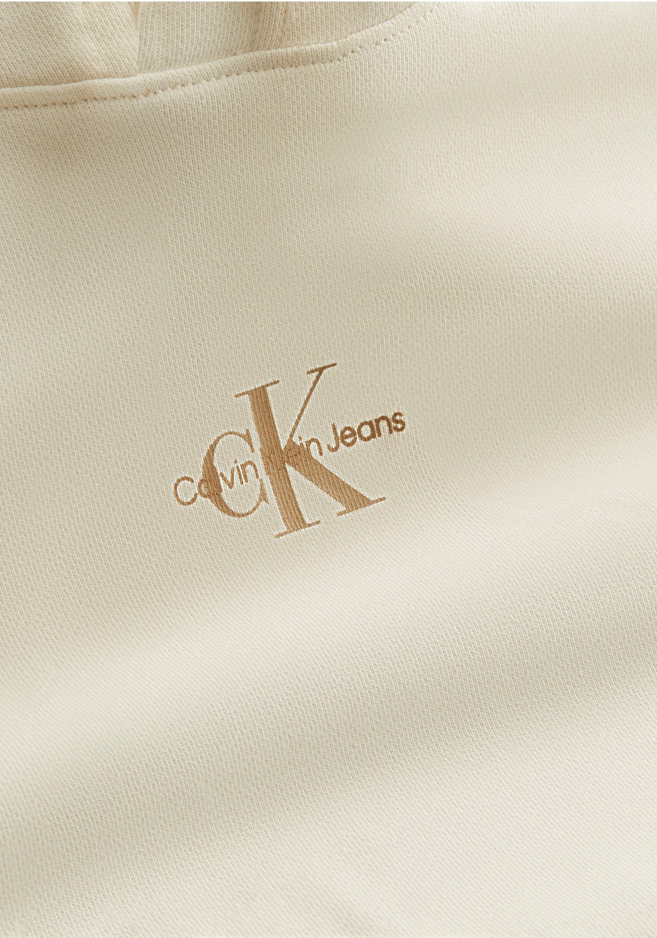 Calvin Klein mit (1-tlg) MICRO Ivory Jeans Baumwollanteil MONOLOGO Bio Kapuzensweatshirt HOODIE