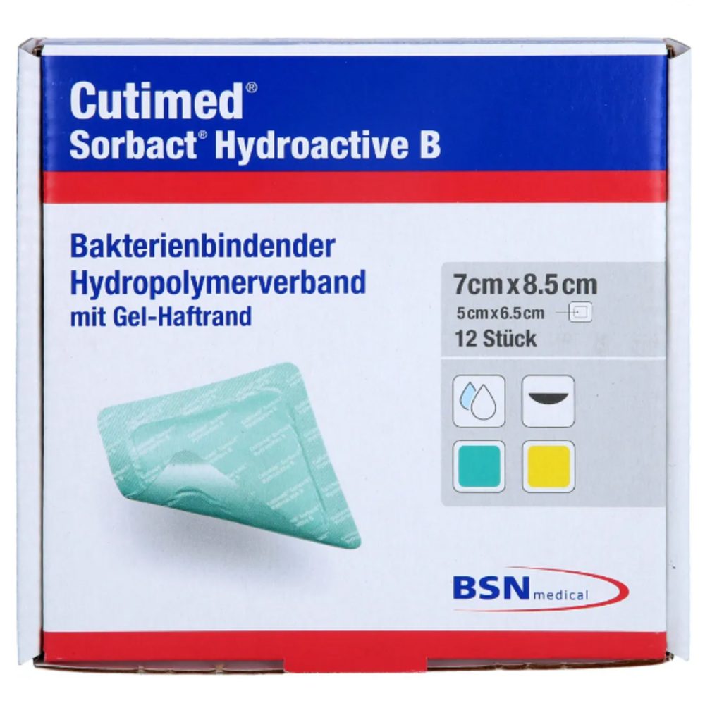 BSN medical GmbH Wundpflaster CUTIMED Sorbact Hydroactive B Gel-V.7x8,5 cm haft. (Spar Set, 12 St., Hydrogel Wundverband, Bakterienbindender Wundverband), Wasserabweisender Verband für Wunden
