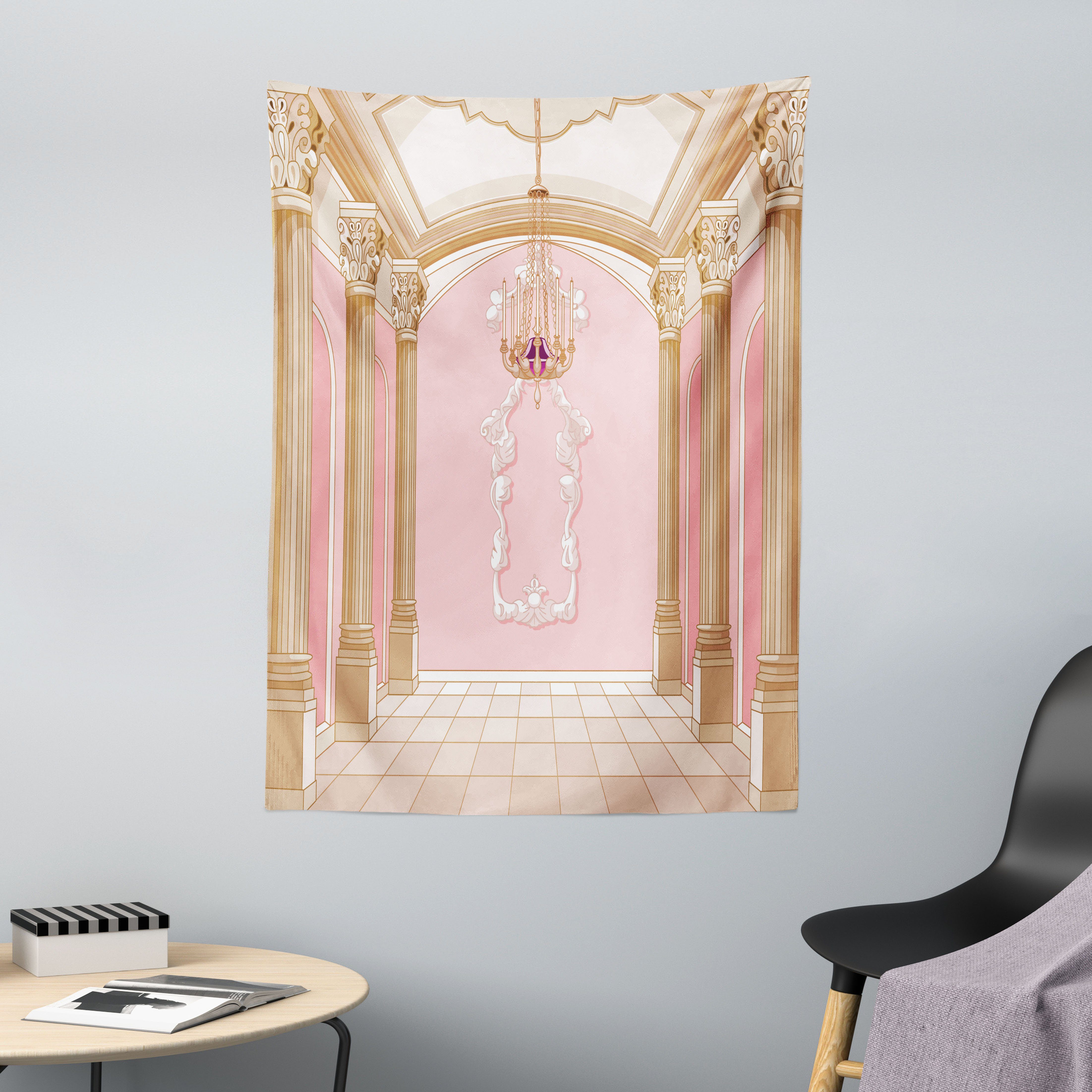 Wandteppich aus Weiches Mikrofaser Stoff Für das Wohn und Schlafzimmer, Abakuhaus, rechteckig, Rosa Kronleuchter Decken Castle