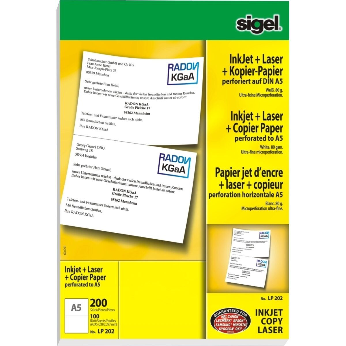 Sigel Kopierpapier Ink/Laser/Kopier-Papier A5 (A4) 80g/qm 100 Blatt perforiert auf DIN A5