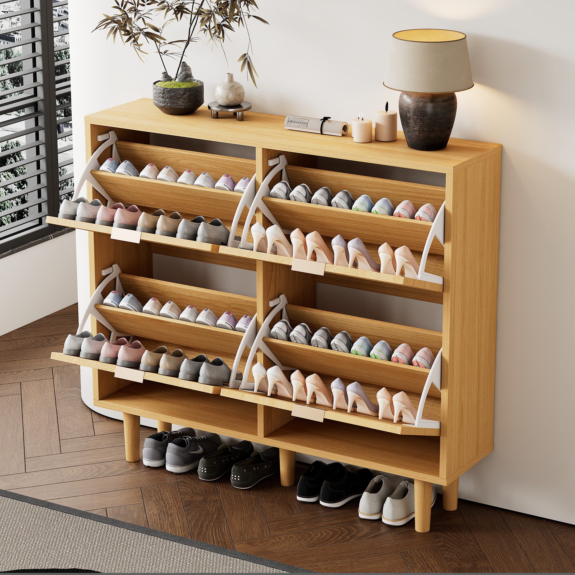 OKWISH Schuhschrank aus Rattan (1-St., Maße: 100 x 25 x 90 cm) mit Metallgr günstig online kaufen
