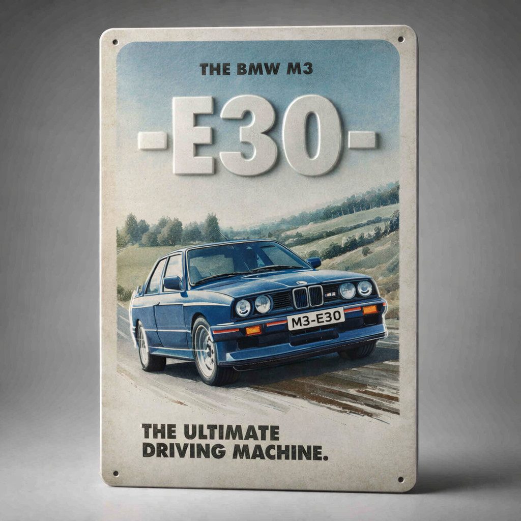 BMW Metallschild Blechschild BMW M3 E30 20x30cm Metallschild Schild Auto Kult Wandbild, (1 St)