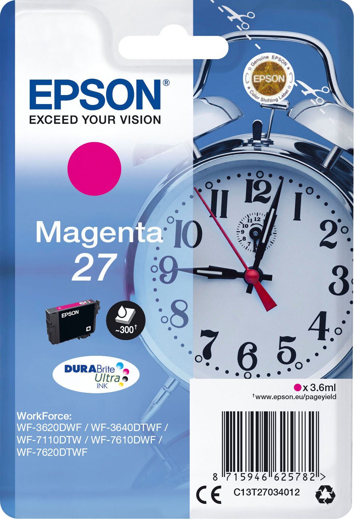 Epson 27 Tintenpatrone (1-tlg., original Druckerpatrone Duurabrite 27 magenta)