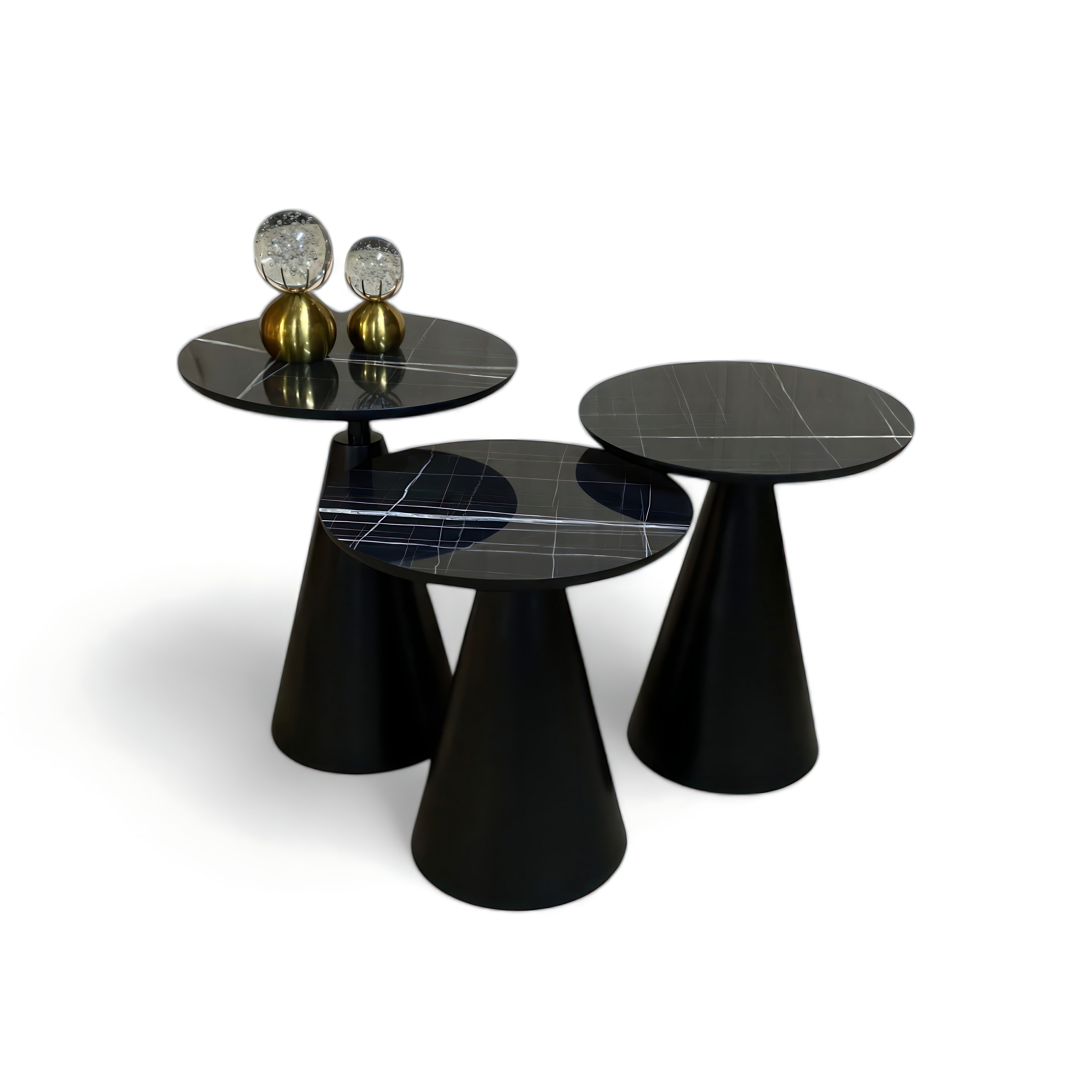 JVmoebel Satztisch Stilvolles 3er Set Couchtische Schwarz mit konischem Untergestell (Beistelltisch 1, Beistelltisch 2, Beistelltisch 3), Made in Europe