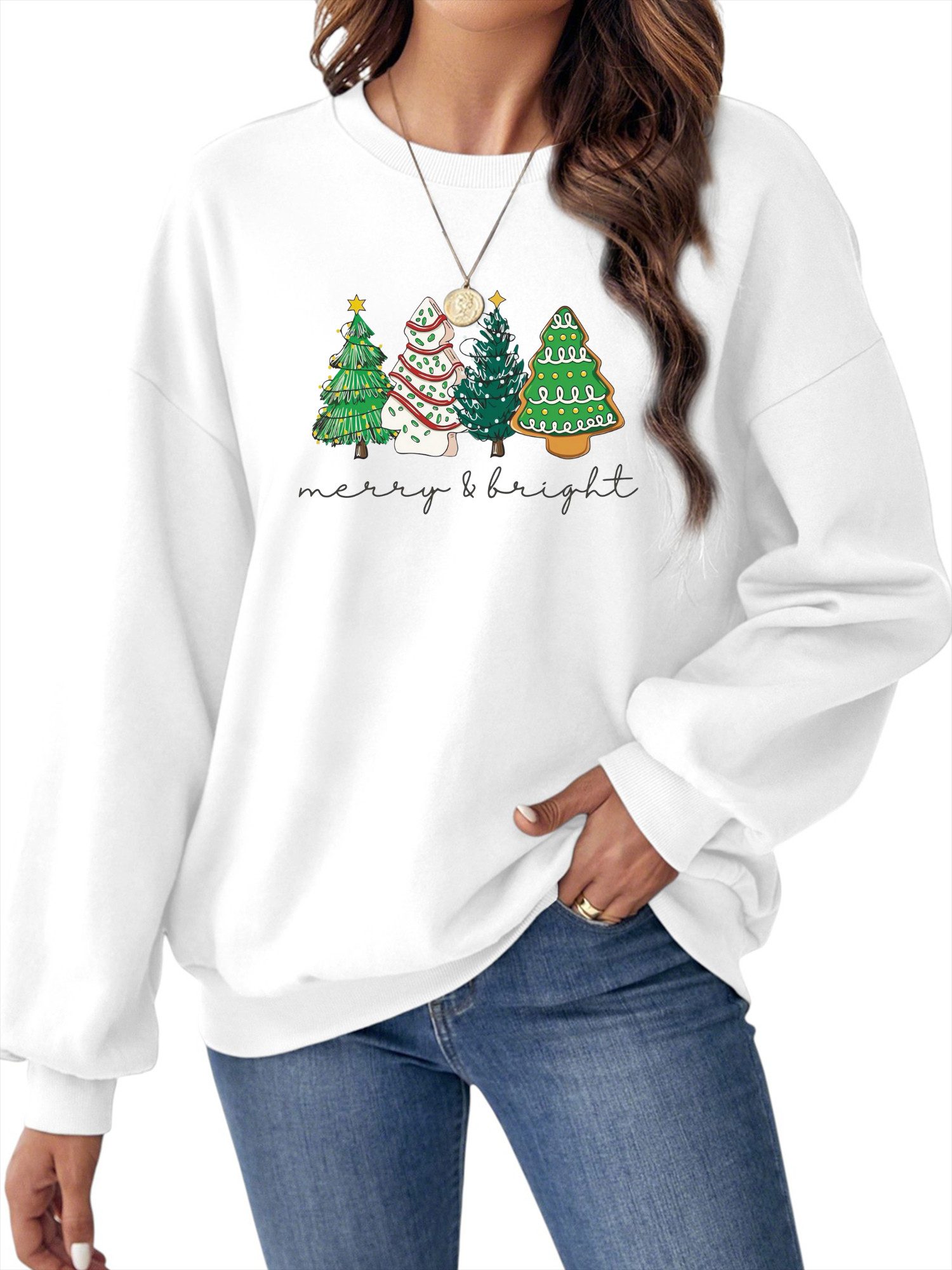 Fleecepullover Fleecepullover Damen Sweatshirt mit Weihnachten Print