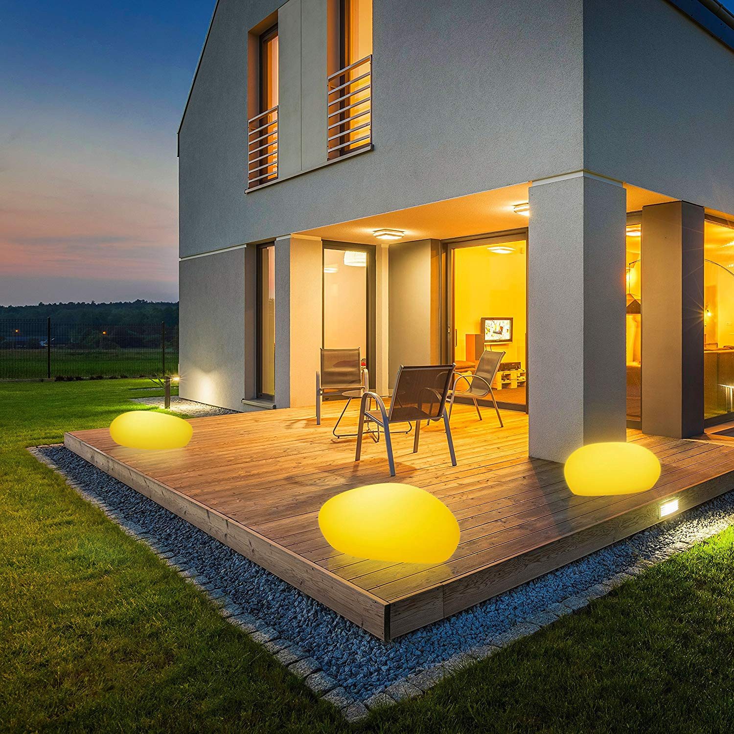 OTTO home LED Solarleuchte Eellin, LED-Solar Steinleuchte 50 cm, RGB, Tageslichtsensor, LED fest integriert, Warmweiß, RGB, mit Erdspieß