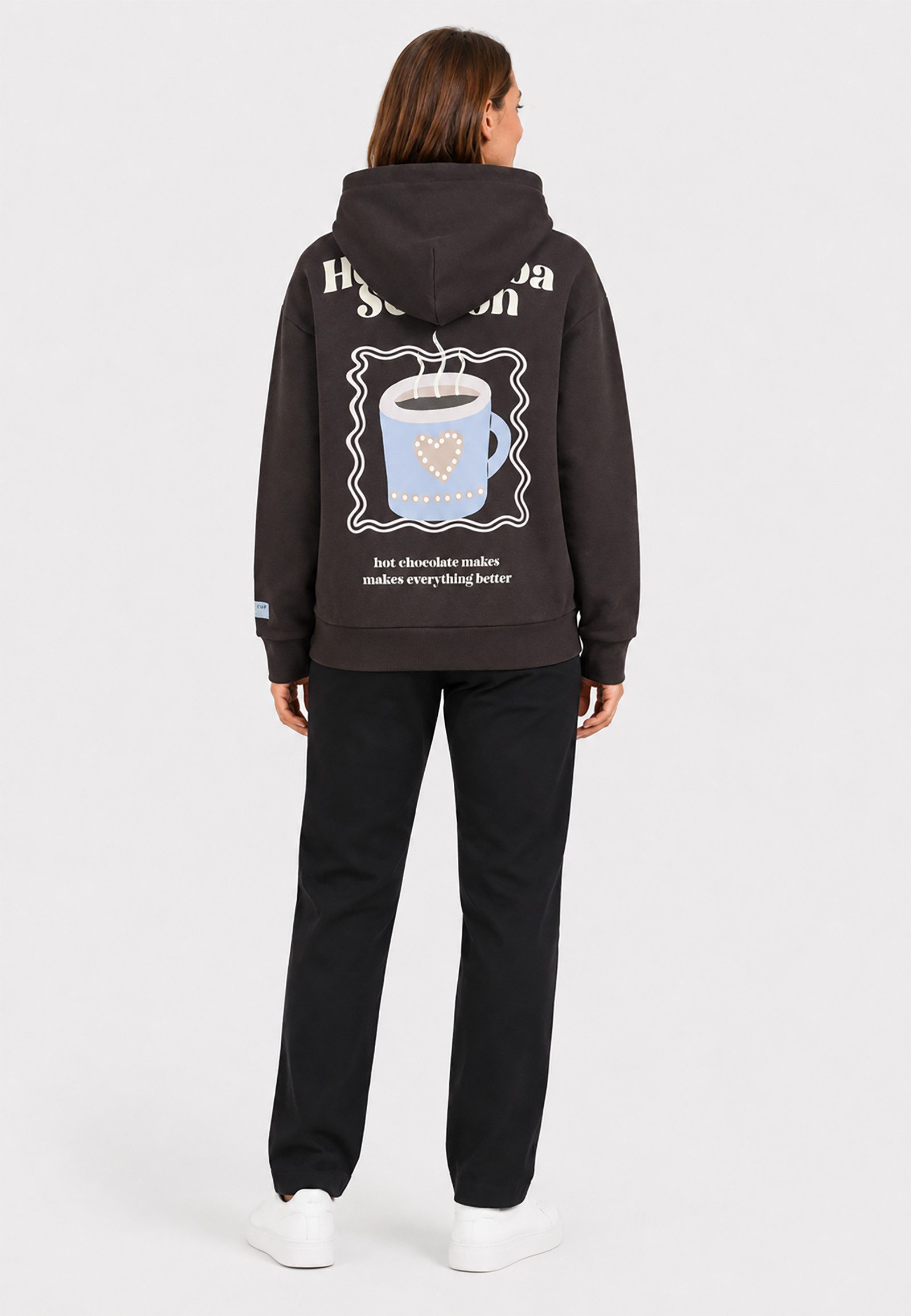 SUBLEVEL Hoodie Kaffee-Motivprint Elastikbündchen Kapuze für Damen (1-tlg) Rundhalsausschnitt, Grafikprint, Normale Passform, Kängurutasche – Bild 5 von 5