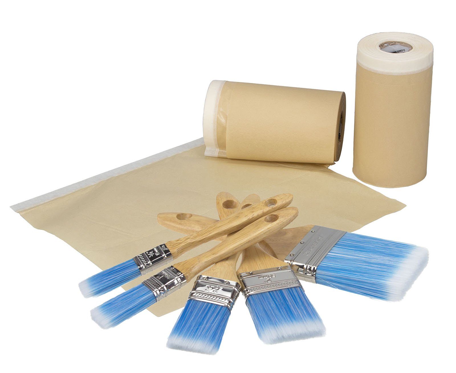 peveha24 Pinsel Krepp Abdeckpapier Abdeckfolie Rollen mit Synthetic Malerpinsel Set