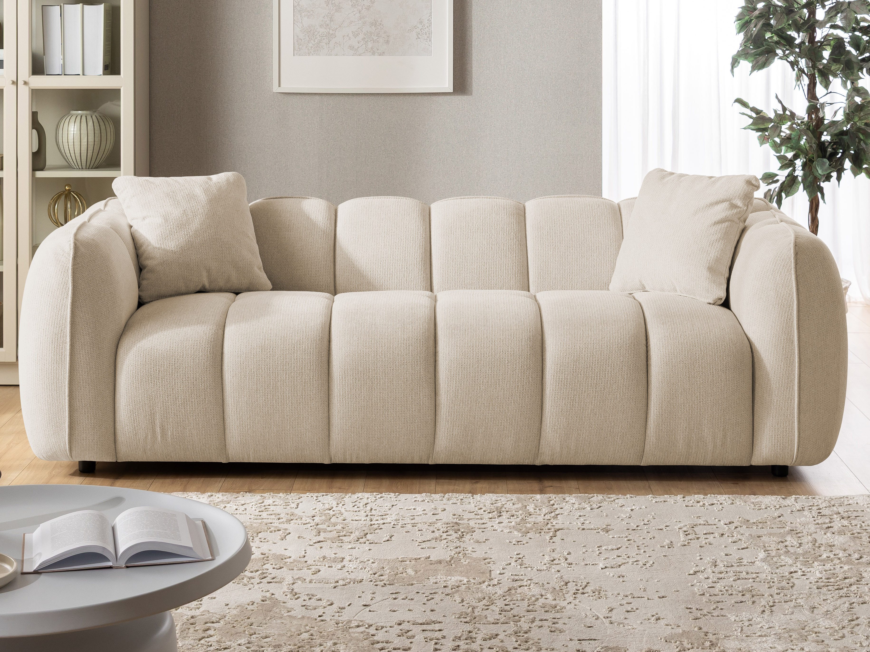 S-Style Möbel Sofa 3-Sitzer Nubira in tief gesteppter Bubble-Optik aus Strukturstoff, mit modernem Design und Wellenfederung – Bild 2 von 5