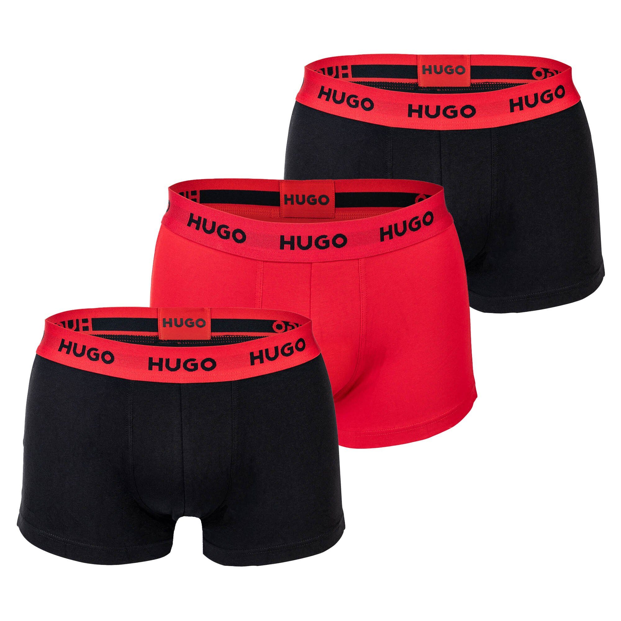 HUGO Boxer Herren Boxer Shorts, 3er Pack - Trunks Triplet Schwarz/Rot/Schwarz