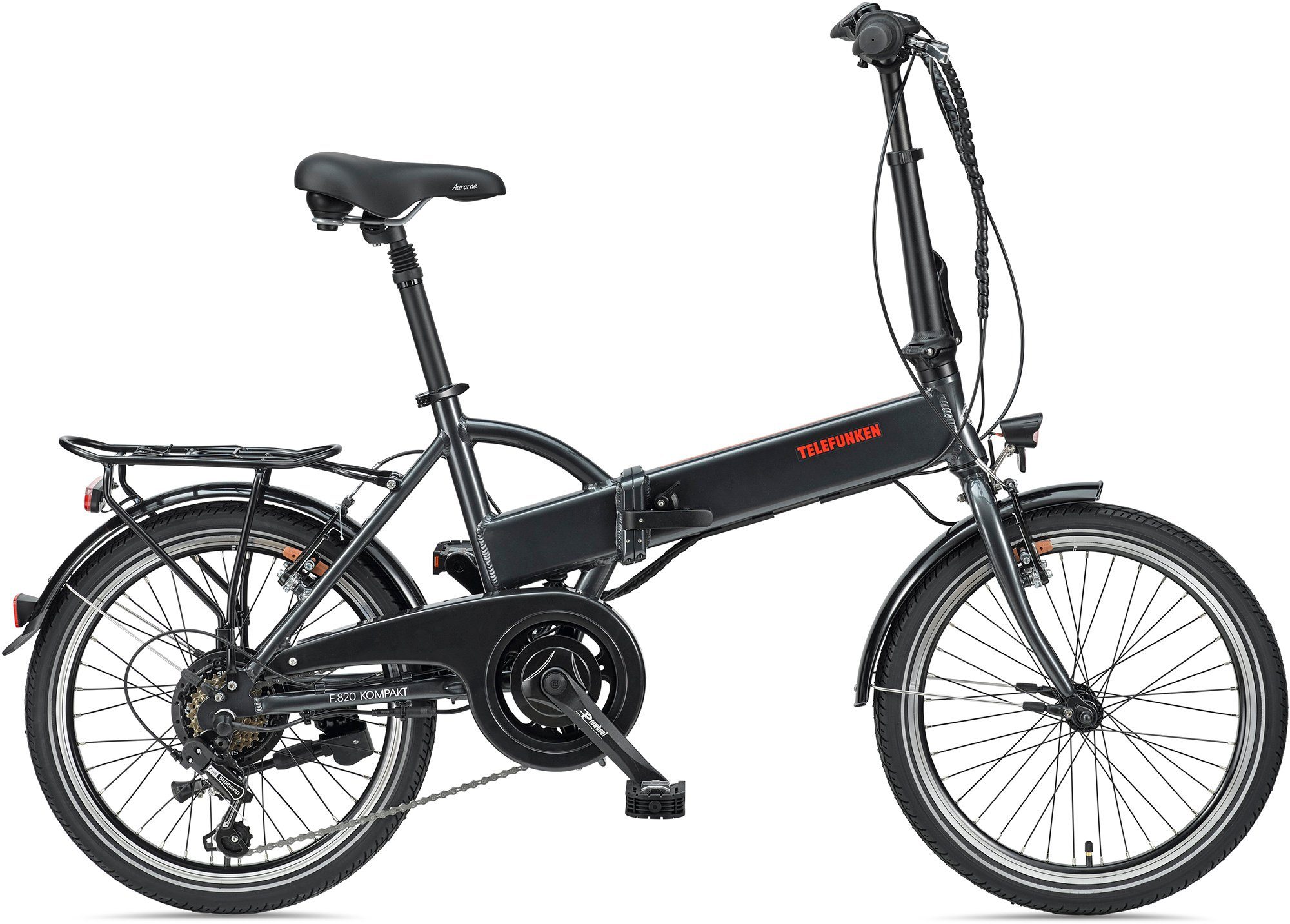 Telefunken E-Bike Kompakt F820, 6 Gang Shimano Tourney Schaltwerk, Heckmotor, 280,8 Wh Akku