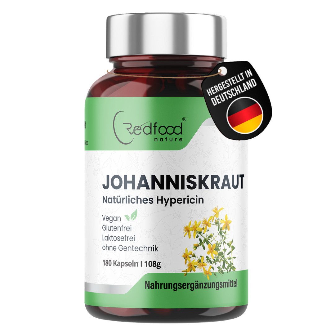 Redfood Johanniskraut Extrakt 500 mg – 1,8 mg Hypericin, 180 Kapseln Kapseln, 180 er 180 St., 108 g