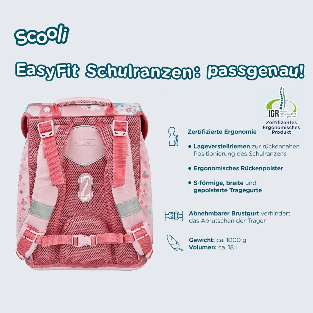 Scooli Schulranzen 1.Klasse Mädchen EasyFit in unterschiedlichen Sets (6-tlg)