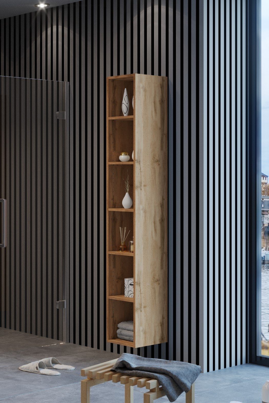 HELD MÖBEL Seitenschrank aus MDF in wotaneiche (B/H/T: 25x180x33 cm)