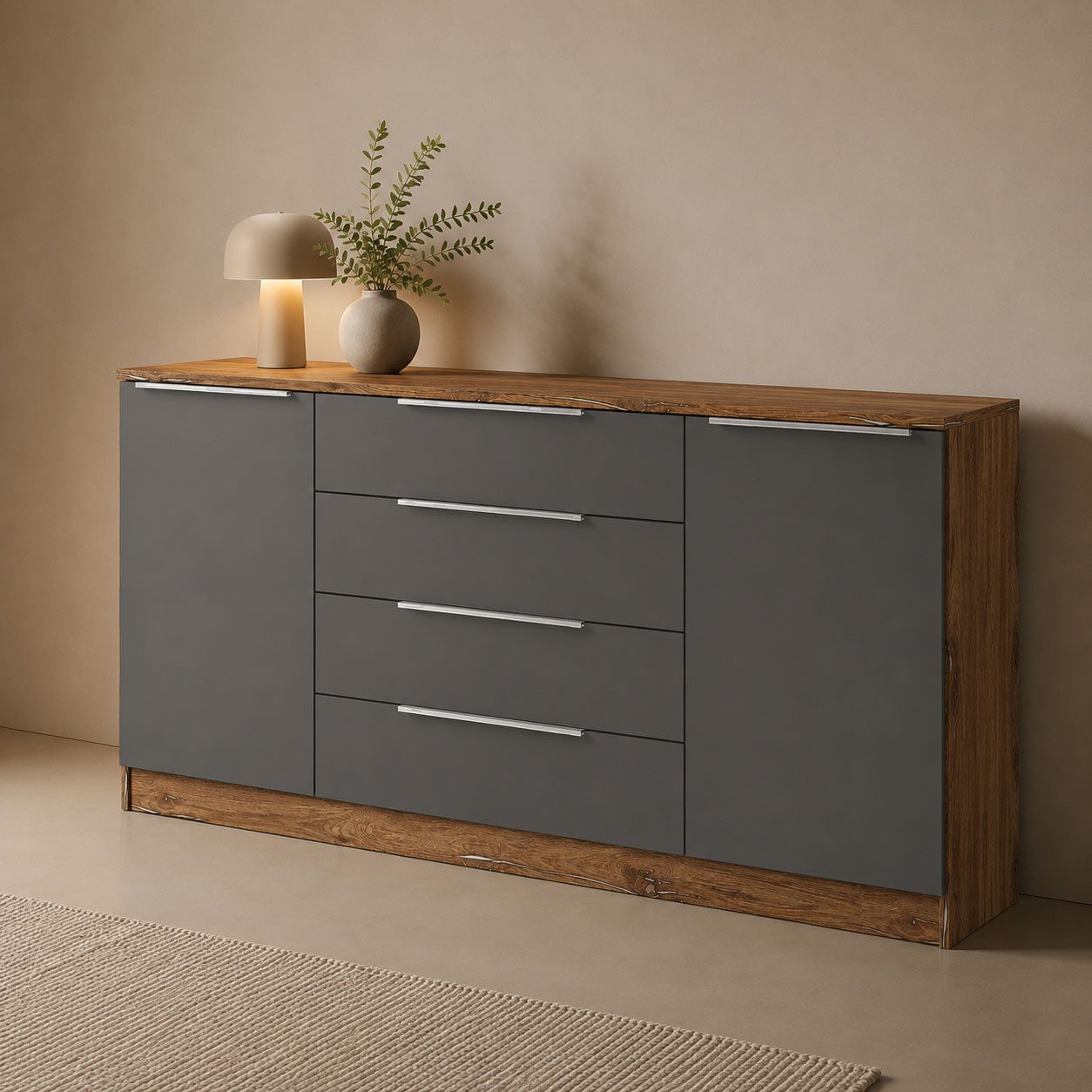 borchardt Möbel Kommode Oliva, Kommode mit Metallgriffen, Breite 166 cm, mit 4 Schubkästen