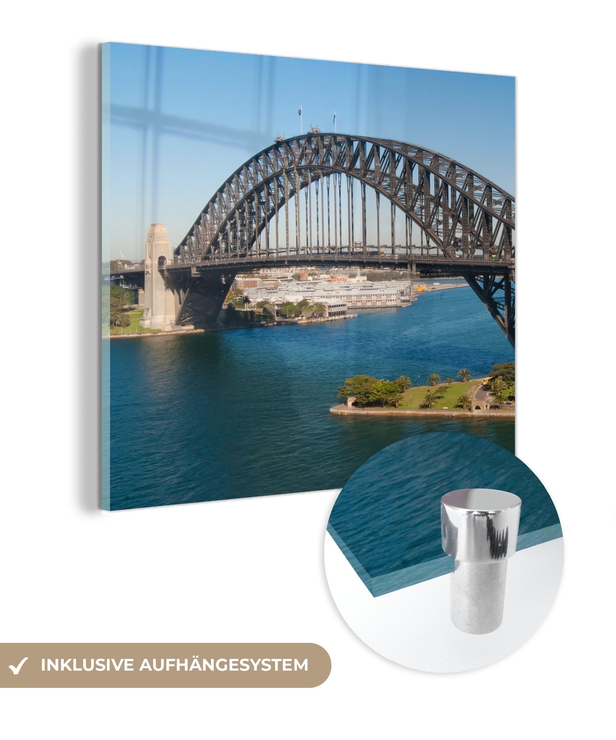 MuchoWow Acrylglasbild Sydney Harbour Bridge in Australien im Sommer, (1 St), Glasbilder - Bilder auf Glas Wandbild - Foto auf Glas - Wanddekoration