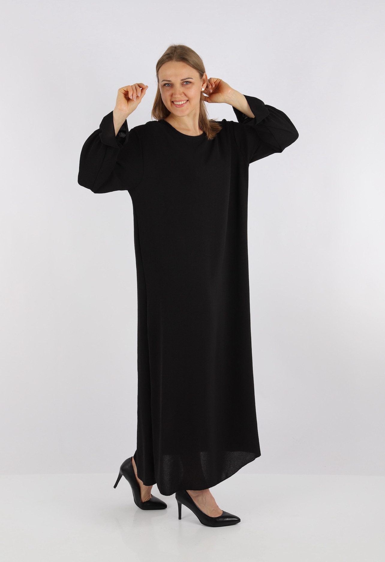 HELLO MISS Sommerkleid Elegantes Langarm Abaya Kleid aus Jazz Stoff Sommerkleid für Damen in Unifarbe