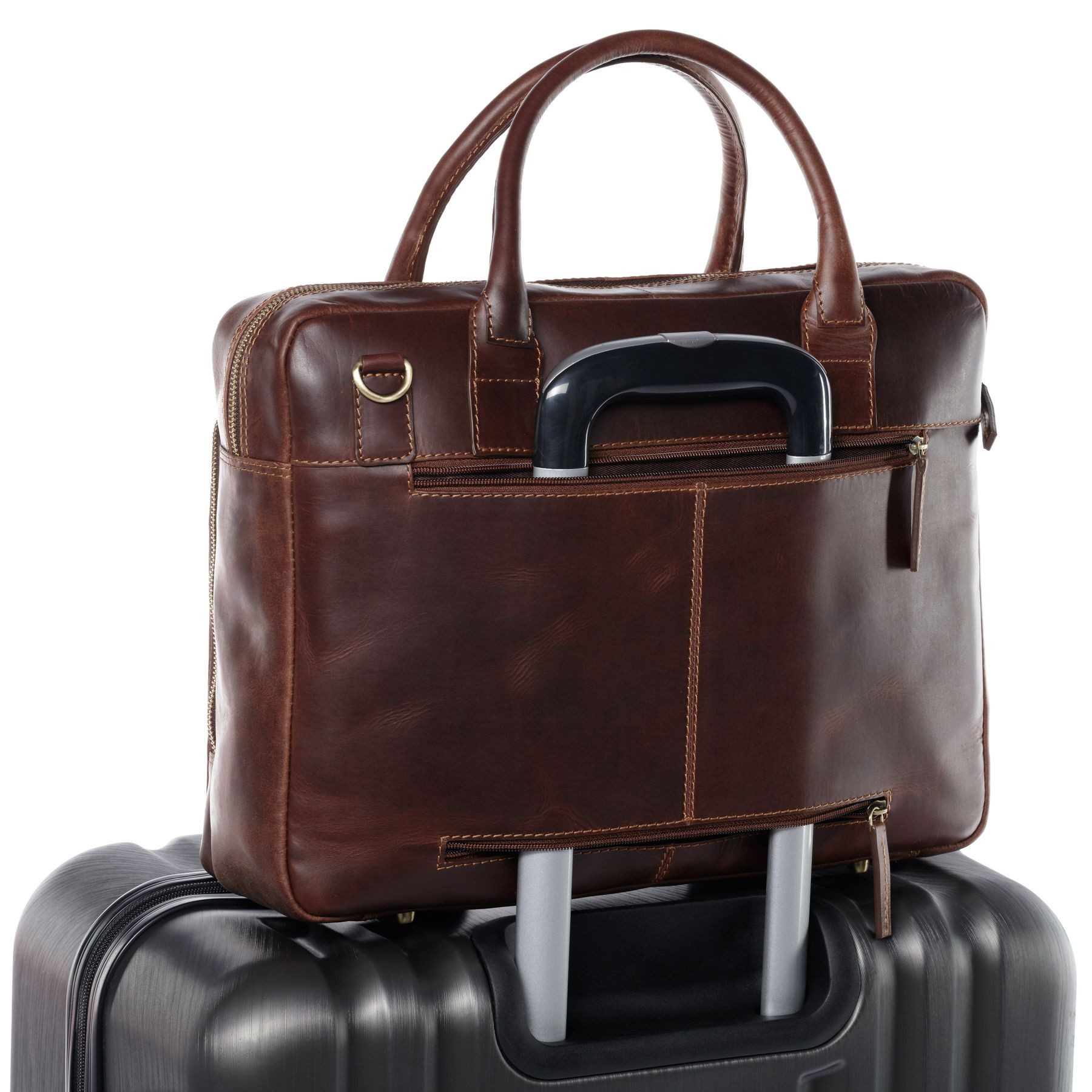 SID & VAIN Umhängetasche echt Leder Aktentasche 15 Zoll Laptop Fach braun, Laptoptasche 15,4 Zoll, Arbeitstasche Umhängetasche Damen Herren braun