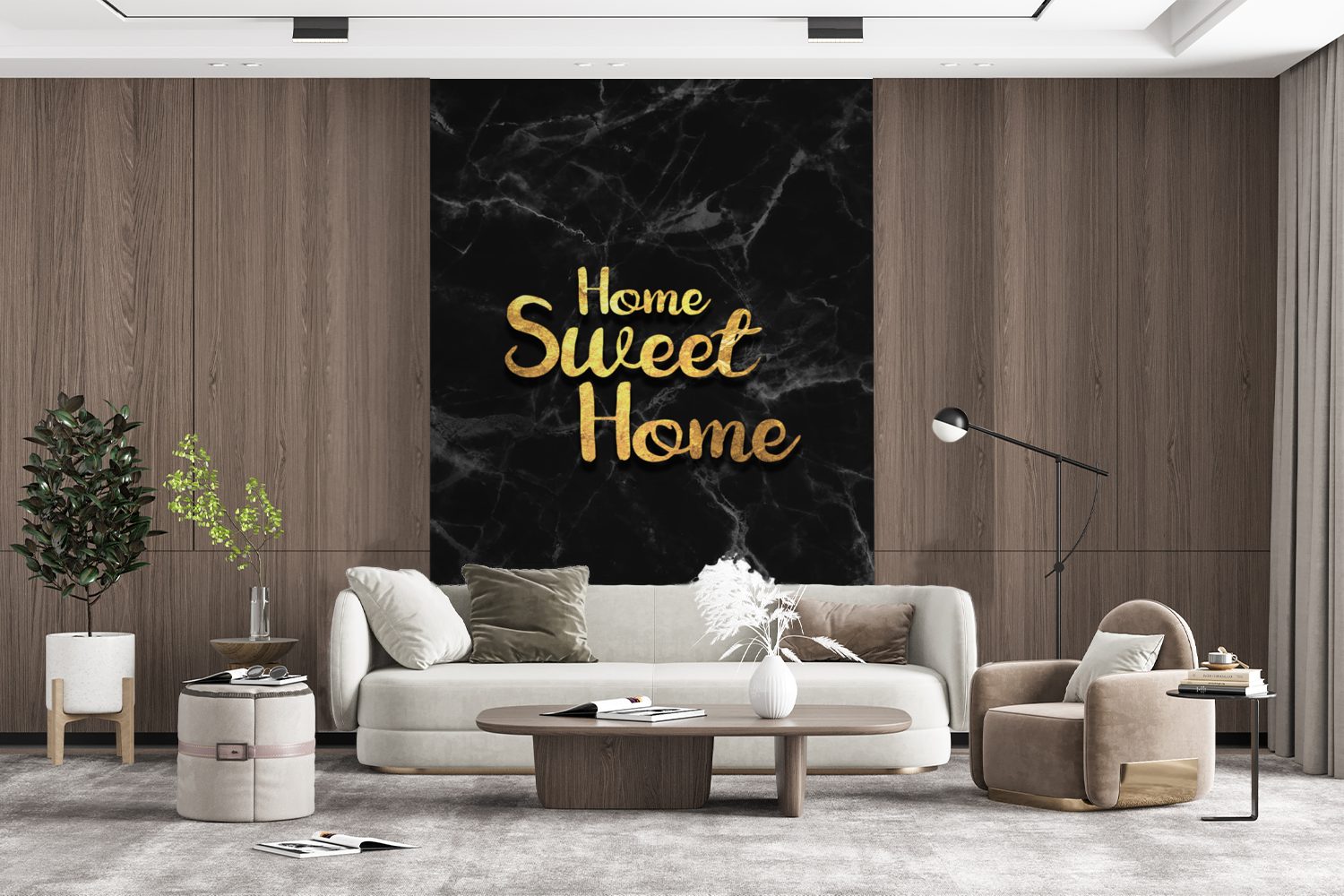 Zuhause Gold, Wohnzimmer, Fototapete St), MuchoWow Tapete bedruckt, für (3 Wandtapete Matt, - - Vinyl - Zitat Montagefertig Marmor