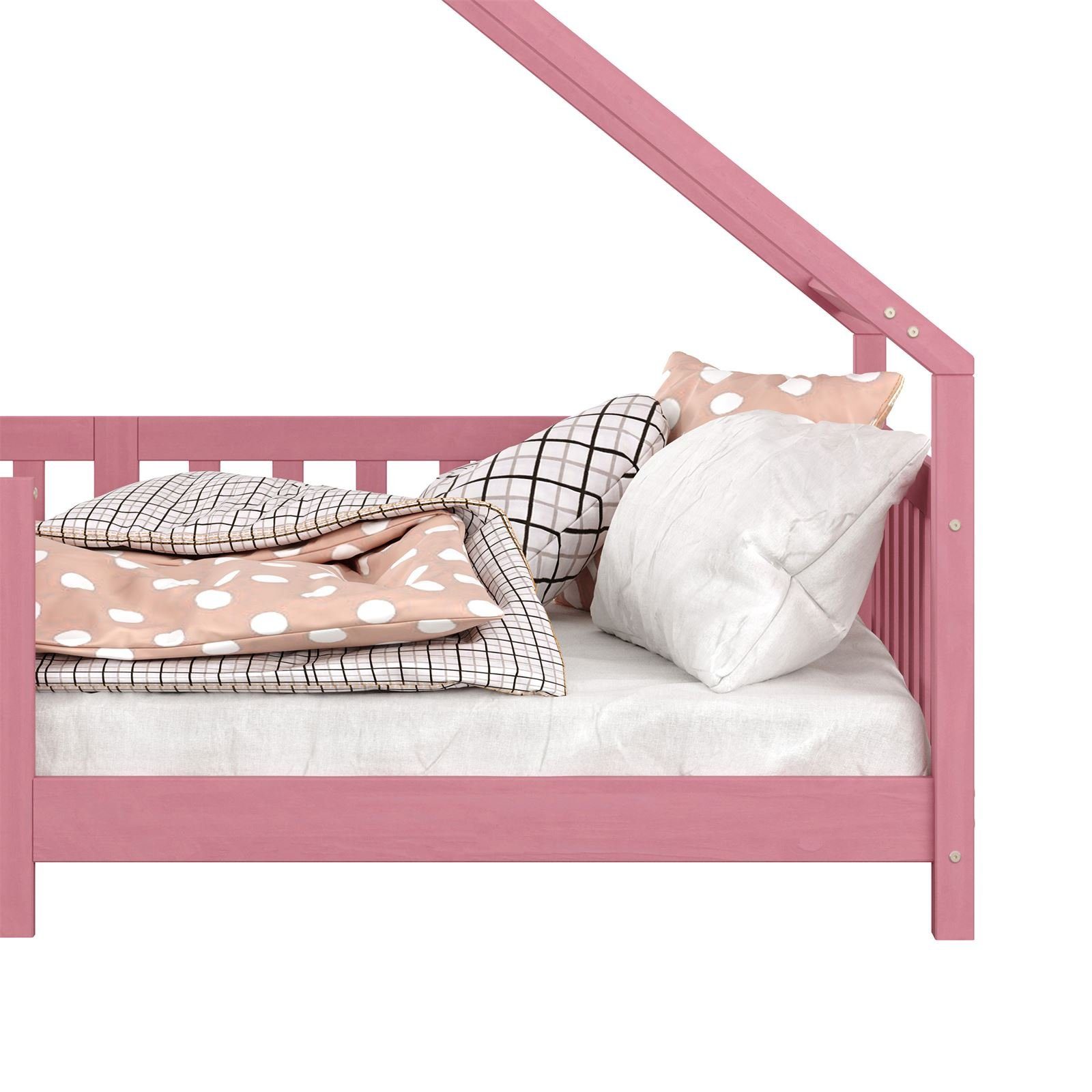 rosa Hausbett 90 in Kiefer Rausfallschutz Bett x Kinderbett CORA, 200 Kinderbett IDIMEX Montessori