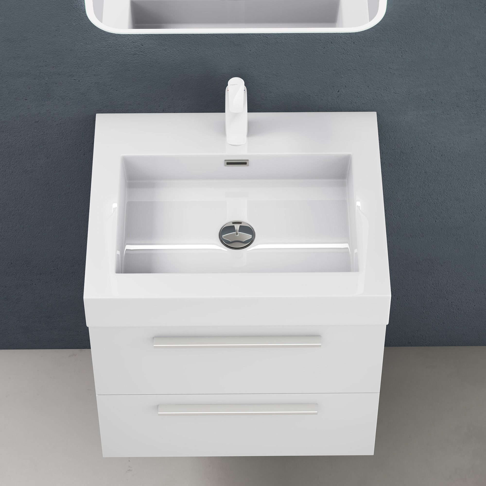 doporro Badezimmer-Set Waschtisch mit Unterschrank 60-100cm mit 2 Schubladen Holz Quadratto, Mineralguss Waschbecken – Bild 3 von 5