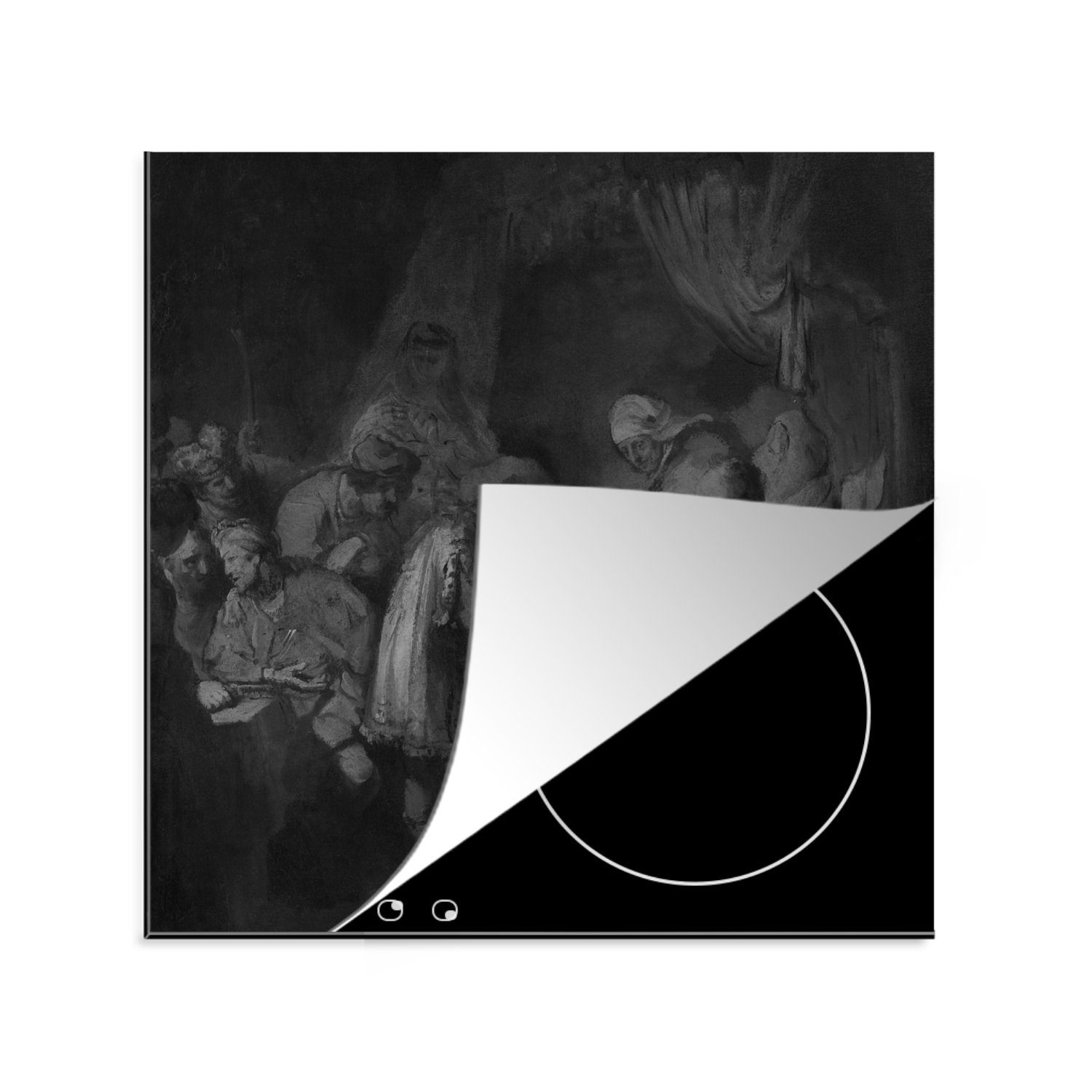 MuchoWow Herdblende-/Abdeckplatte Joseph erzählt seinen Eltern seine Träume - Gemälde von Rembrandt van, Vinyl, (1 tlg), 78x78 cm, Ceranfeldabdeckung, Arbeitsplatte für küche