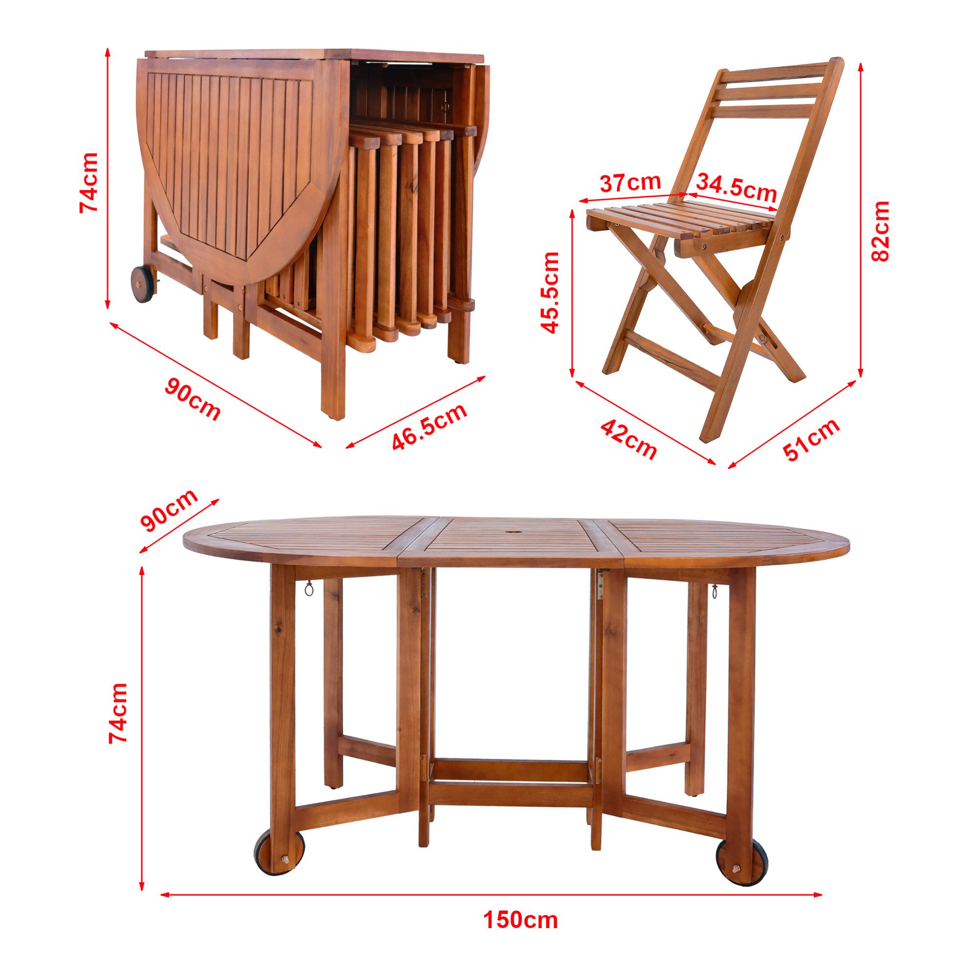 en.casa Garten-Essgruppe, (Set, 7-tlg., 1 Tisch, 6 Stühle), »Acerenza« Akazienholz Holzfarben