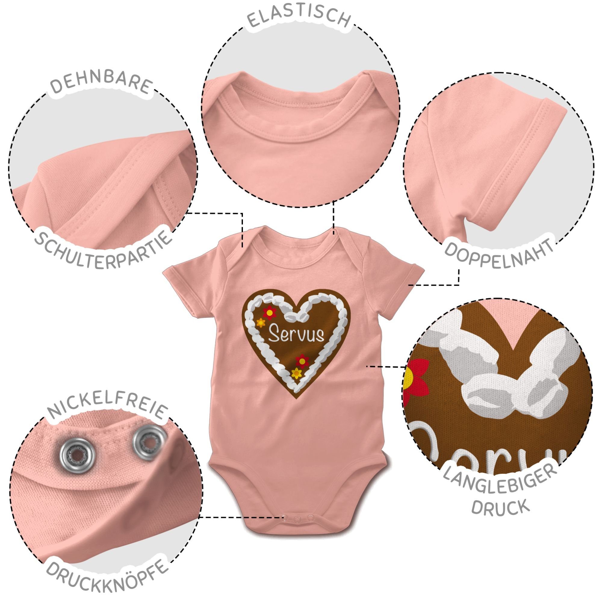 Outfit Oktoberfest Servus Lebkuchenherz Babyrosa Baby Mode Shirtracer Shirtbody 2 für