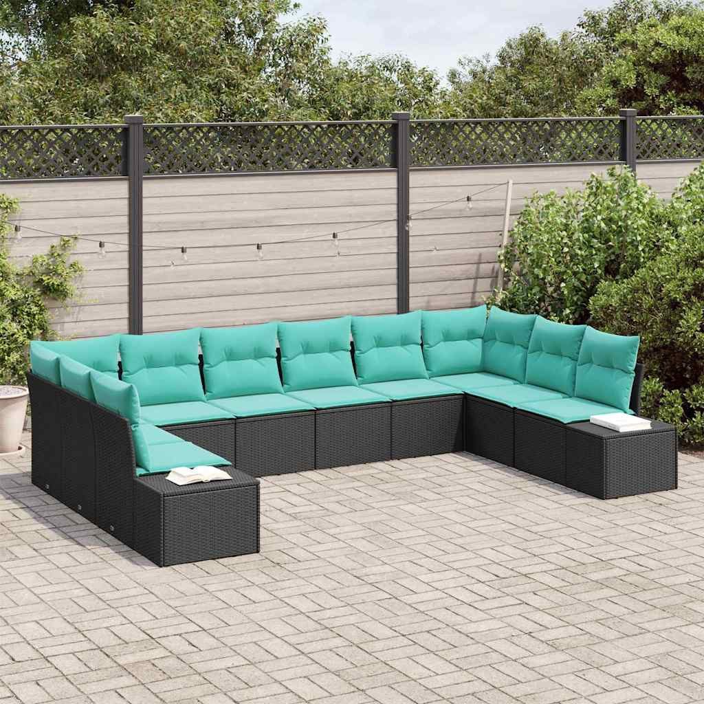 vidaXL Gartenlounge-Set Gartensofa-set 10 Stk. Schwarz Poly-Rattan, (10-tlg)