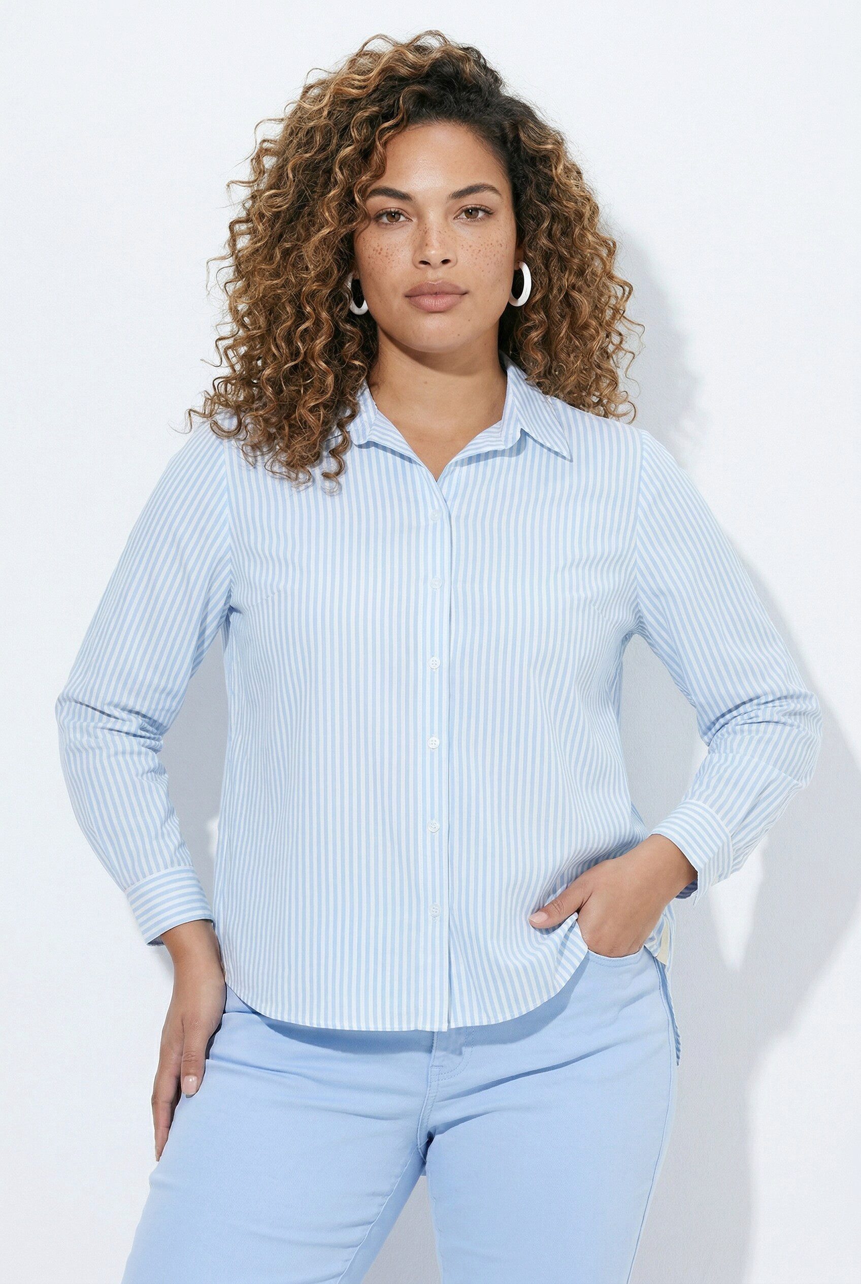Hemdbluse Hemdbluse A-Linie Streifen Seiten-Zierband