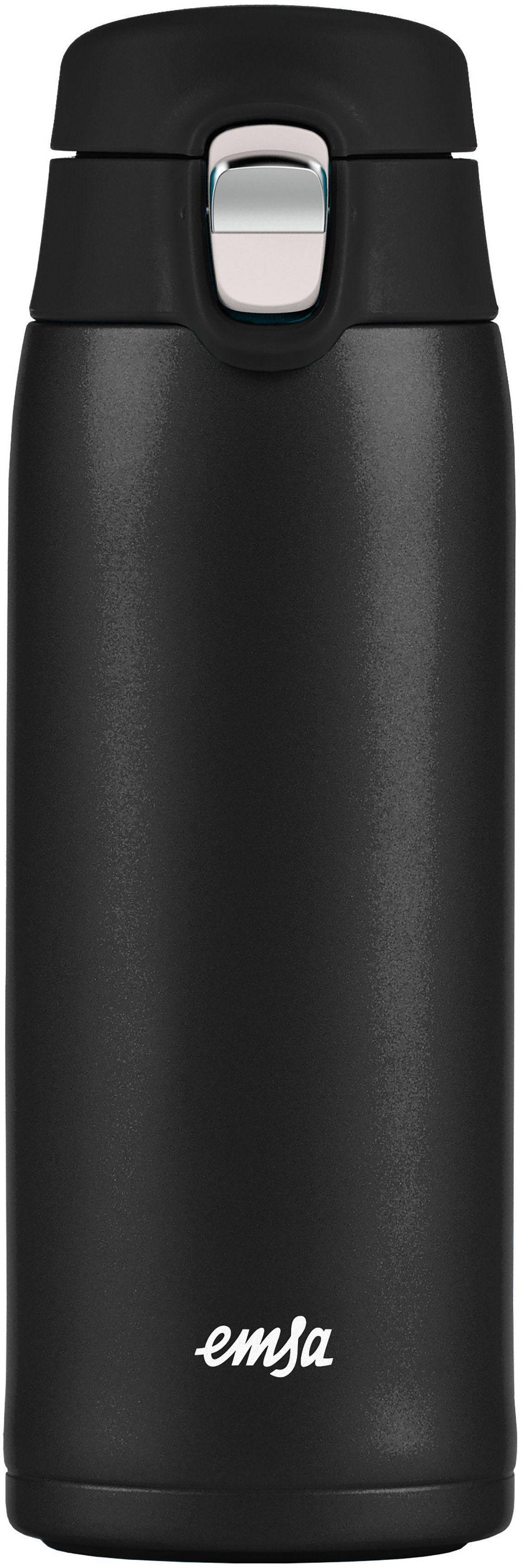 Emsa Thermobecher Travel Mug, Edelstahl, Kunststoff, 0,4L, leicht, Edelstahl, Klappverschluss, 100% dicht, 8h heiß/16h kalt