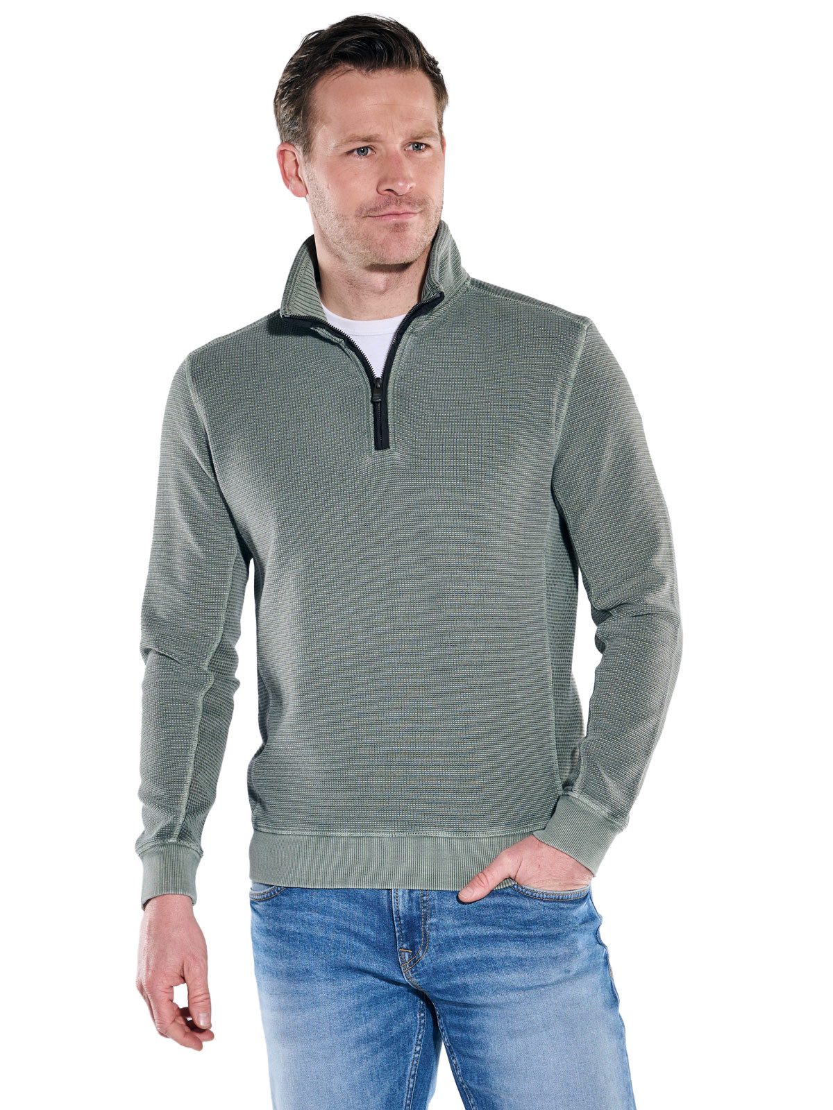 Engbers Sweatshirt Herren Sweatshirt mit Stehkragen, Oliv