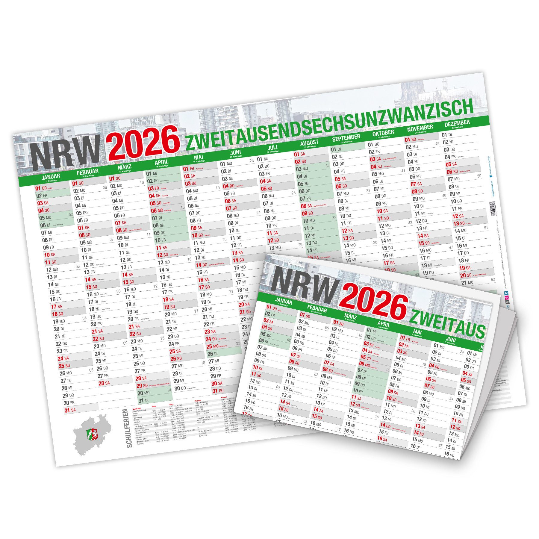 Wandkalender itenga Jahresplaner NRW 2026 Wandkalender DIN A2 (59,4 x 42,0 cm), 250