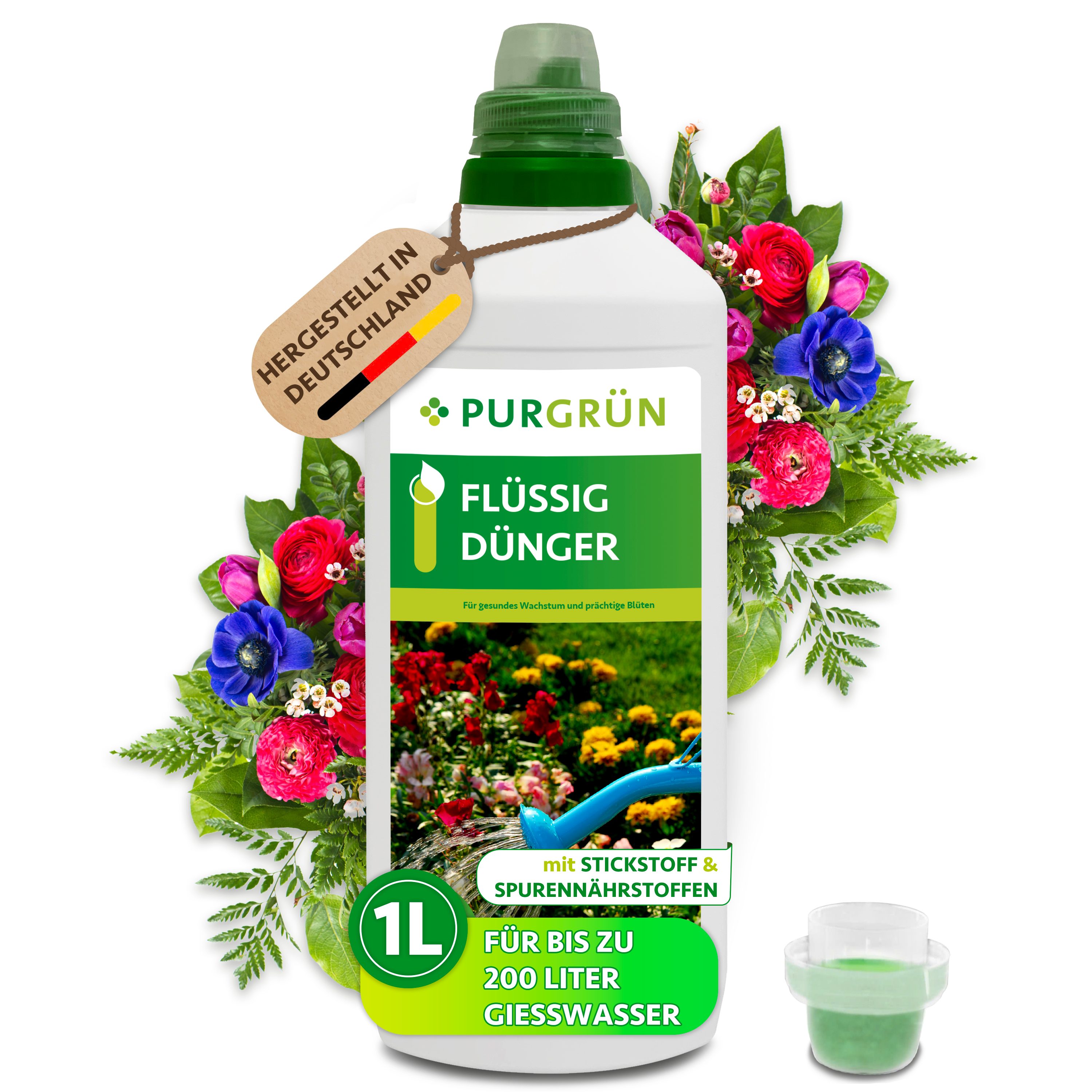 Purgrün Universaldünger Flüssigdünger, NPK 5+4+6, Spurennährstoffe, Blütenbildung, 1L, Flüssigdünger, 1-St., 1 Liter