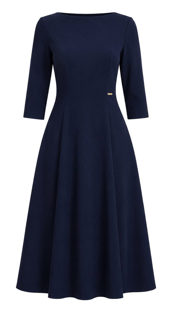 Awama Midikleid mit U-Boot-Ausschnitt und 3/4-Ärmeln