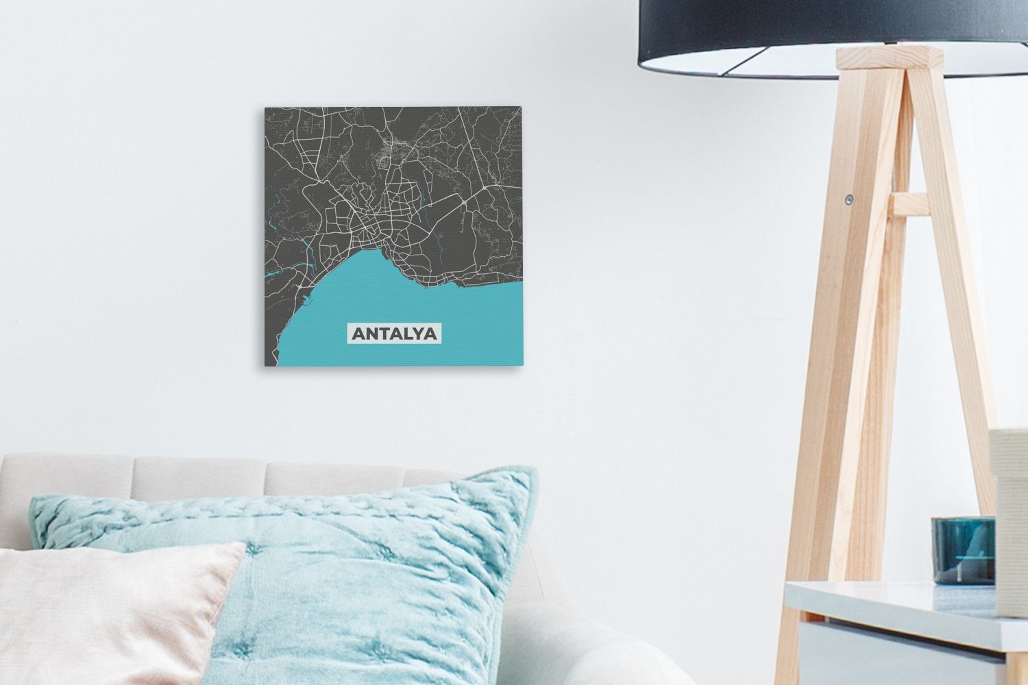 OneMillionCanvasses® Leinwandbild Antalya Stadtplan St), - - Leinwand Karte, - Wohnzimmer Schlafzimmer für Blau (1 Bilder