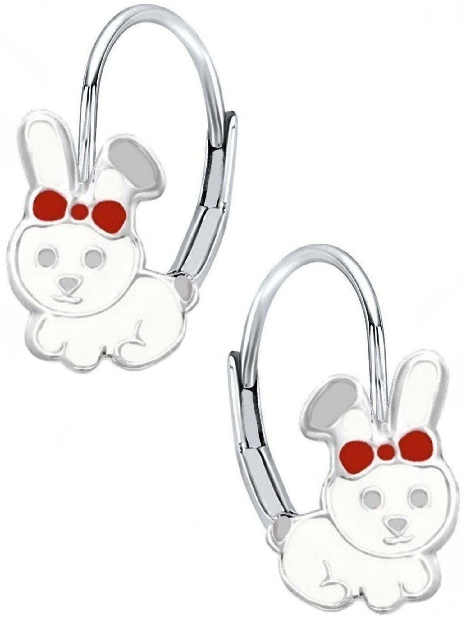 Goldene Hufeisen Paar Ohrhänger Mädchen Kinder Hase Brisur Ohrringe aus 925 Silber mit Emaille (1 Paar, inkl. Etui), Rhodiniert