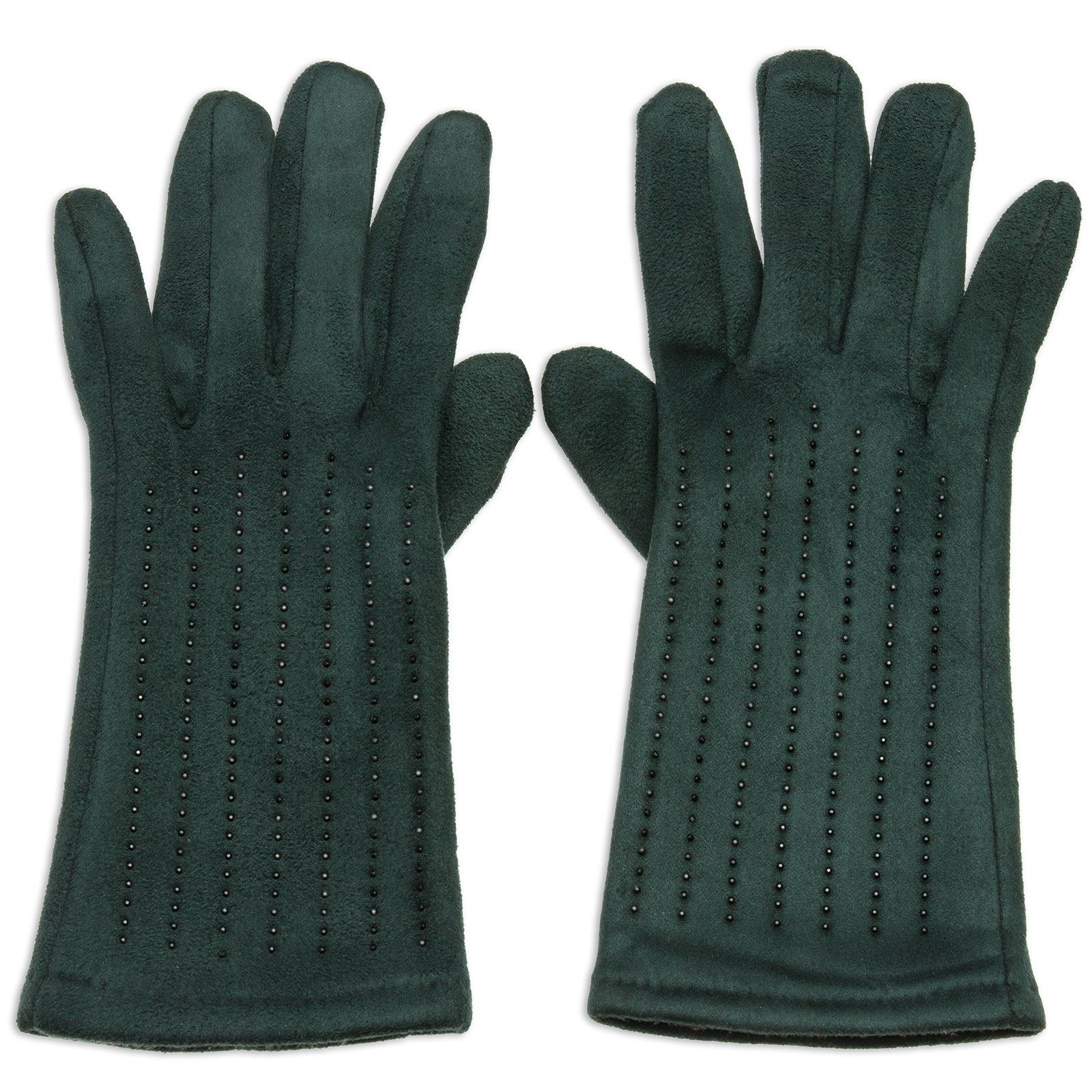Caspar Strickhandschuhe GLV011 klassisch elegante Damen Handschuhe mit Strass Dekor und Touchscreen Funktion grün