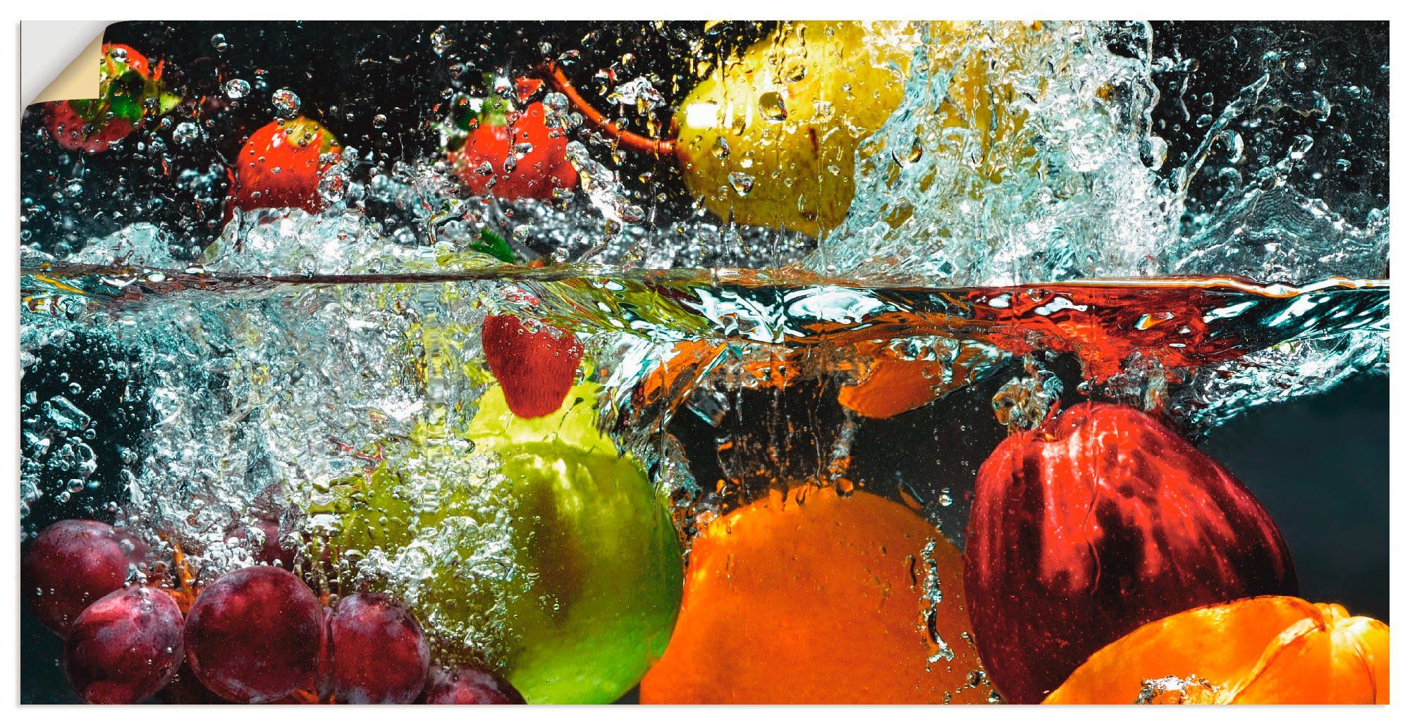 Artland Wandbild Spritzendes Obst auf dem Wasser, Lebensmittel (1 St), als Leinwandbild, Wandaufkleber in verschied. Größen