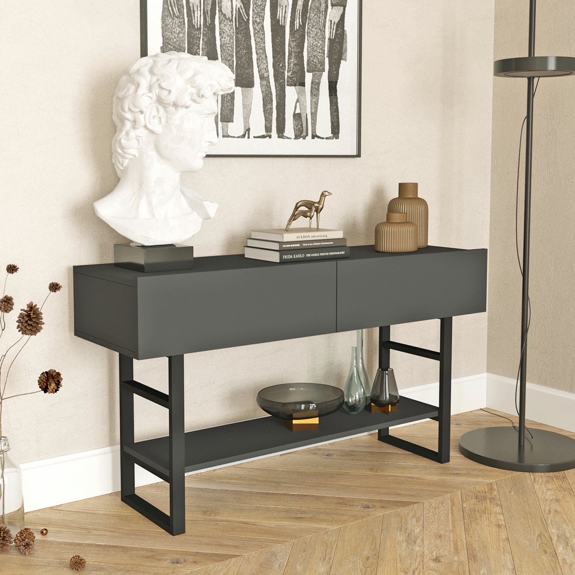 en.casa Konsolentisch, »Lappeenranta« Beistelltisch 76x139x43cm Anthrazit/S günstig online kaufen