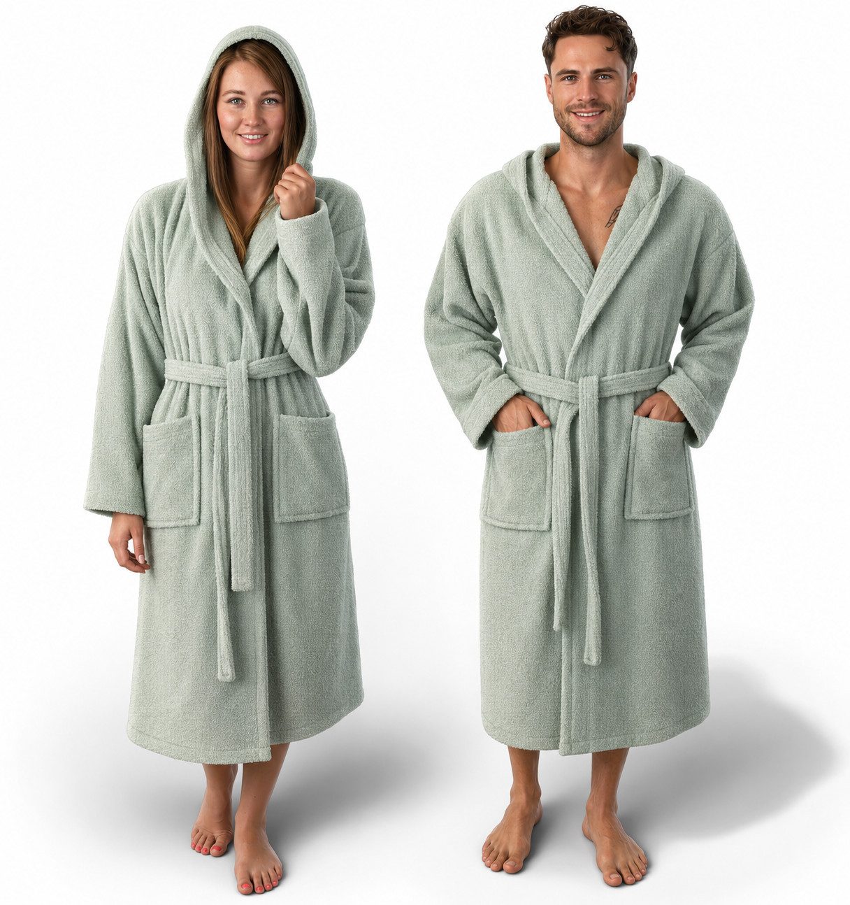 Betz Bademantel Saunamantel mit Kapuze BERLIN für Herren und Damen, Wadenlang, 100% Baumwolle, Kapuze, gürtel